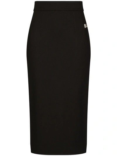 Shop Dolce & Gabbana Logo-plaque Pencil Midi Skirt In Black