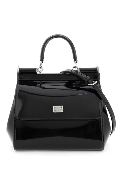 Dolce & Gabbana Sicily Medium Calf Leather Satchel Bag Black