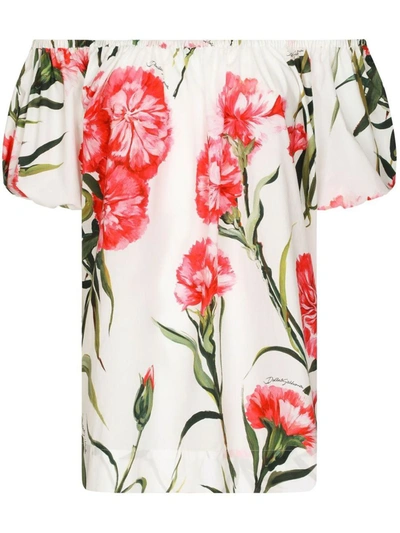 Shop Dolce & Gabbana Printed Off-shoulder Top In White