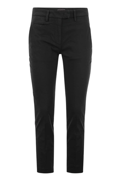 Shop Dondup Perfect - Slim-fit Cotton Gabardine Trousers In Black