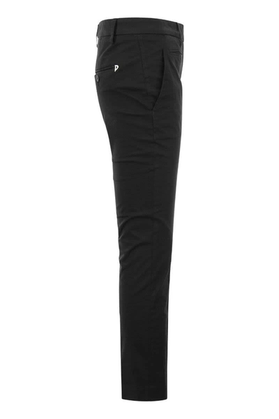 Shop Dondup Perfect - Slim-fit Cotton Gabardine Trousers In Black