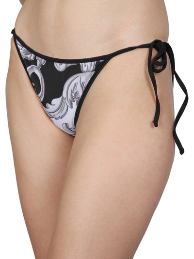 Versace Baroque Pattern-print Bikini Bottoms In Black