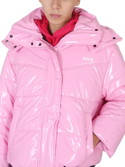 Shop Msgm Down Jacket With Hood In Pink