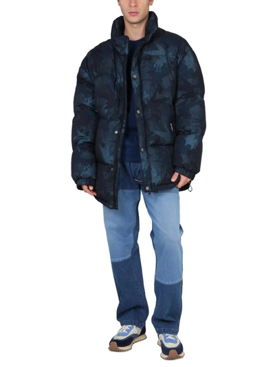 Shop Etro Down Jacket With Pegasus Print In Blue