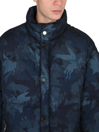 Shop Etro Down Jacket With Pegasus Print In Blue