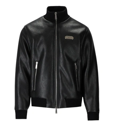Dsquared2 Faux Shearling Black Bomber Jacket In Black