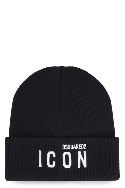 Shop Dsquared2 Be Icon Wool Beanie In Black