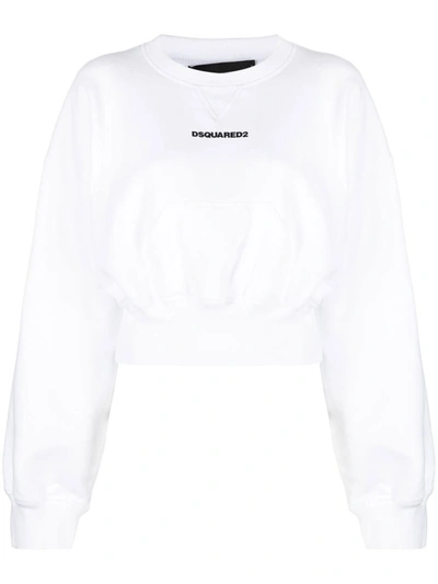 Shop Dsquared2 Logo Cropped Cotton Sweatshirt In White
