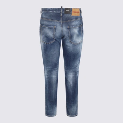 Shop Dsquared2 Navy Blue Denim Medium Stapled Clean Wash Skater Jeans
