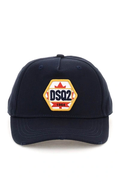 Shop Dsquared2 Patch Logo Baseball Cap In Blue