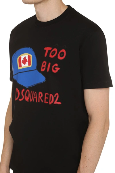 Shop Dsquared2 Printed Cotton T-shirt In Black