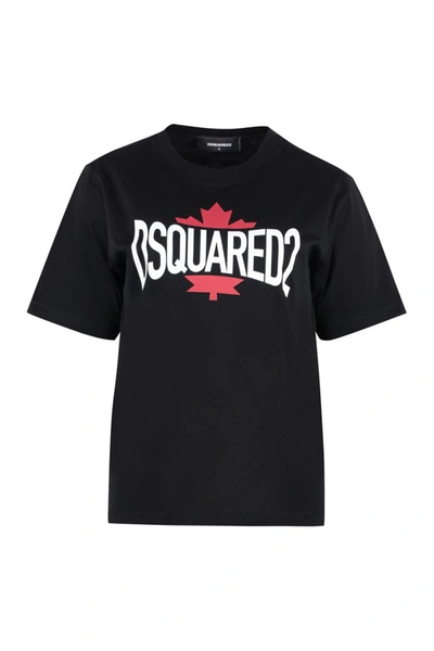 Shop Dsquared2 Short Sleeve Printed Cotton T-shirt In Black