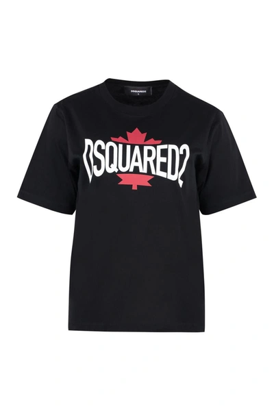 Dsquared2 Women's Short Sleeve Printed Cotton T-shirt In Black