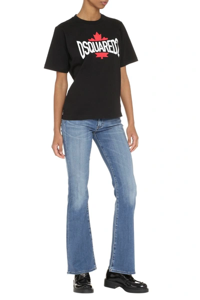 Shop Dsquared2 Short Sleeve Printed Cotton T-shirt In Black