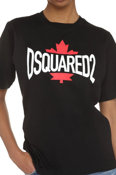 Shop Dsquared2 Short Sleeve Printed Cotton T-shirt In Black