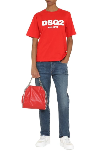 Shop Dsquared2 Short Sleeve Printed Cotton T-shirt In Red