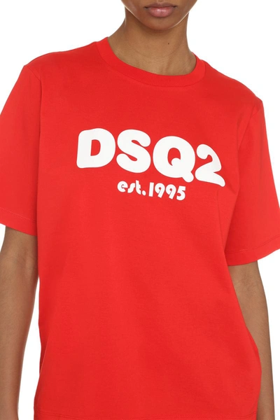Shop Dsquared2 Short Sleeve Printed Cotton T-shirt In Red