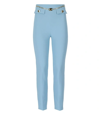 Shop Elisabetta Franchi Sugar Paper Trousers With Chain In Light Blue