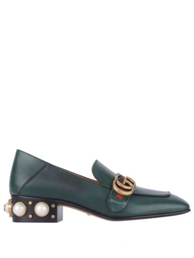 Shop Gucci Moccasin With Pearls On The Heel In Verde