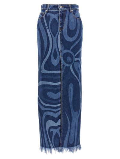 Shop Emilio Pucci 'marmo' Long Skirt In Blue