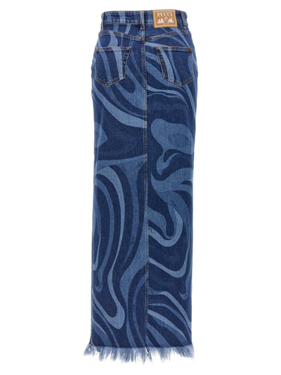 Shop Emilio Pucci 'marmo' Long Skirt In Blue