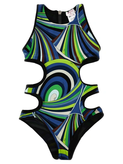 Shop Emilio Pucci Cut-out Details Pattern Swimsuit In Multicolor