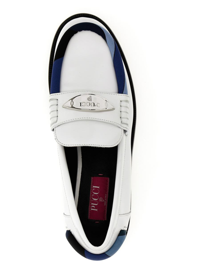 Shop Emilio Pucci Pucci Logo Leather Loafers In White