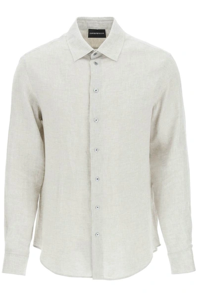 Shop Emporio Armani Classic Linen Shirt In Beige