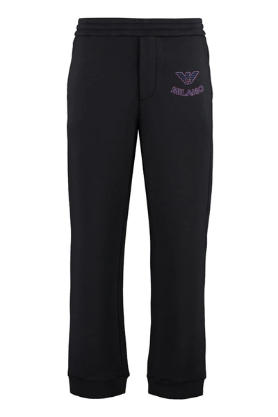 Shop Emporio Armani Ea7  Embroidered Sweatpants In Black