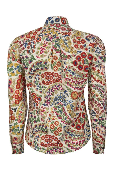 Shop Etro Cotton Shirt With Floral Paisley Print In Multicolor