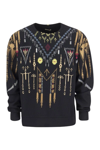 Shop Etro Crew-neck Sweatshirt With Embroidery In Black