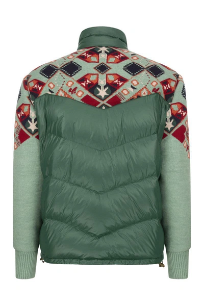 Shop Etro Down Jacket With Knitted Details Carpet In Green