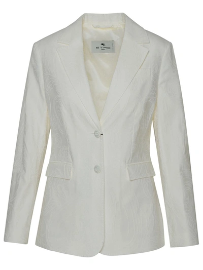Shop Etro Ivory Cotton Blend Blazer Jacket In White