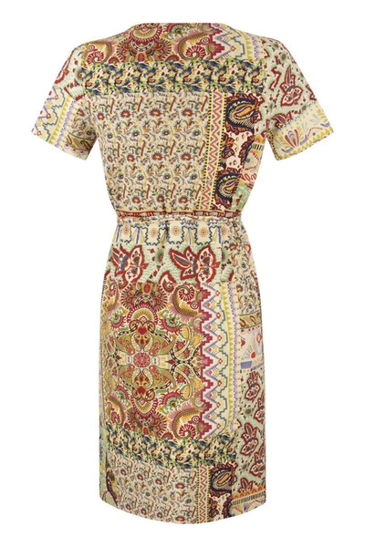 Shop Etro Jersey Dress With Patchwork Print In Multicolor