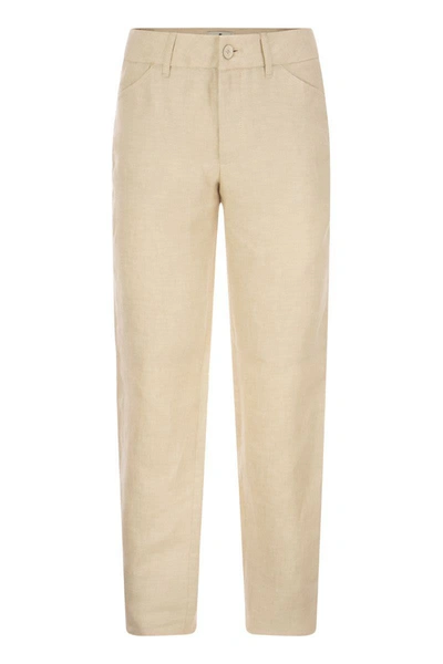 Shop Etro Linen Bootcut Trousers In Sand