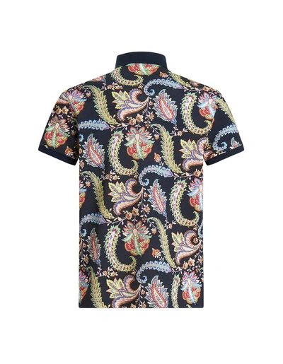 Shop Etro Navy Jacquard Polo Shirt With Floral Paisley Designs In Blue