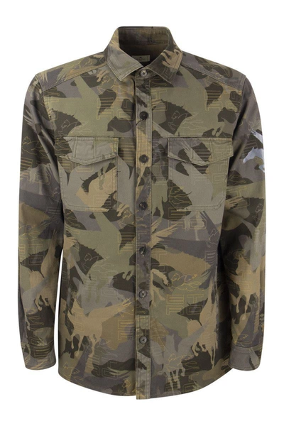Shop Etro Pegaso Camouflying Shirt In Brown/green