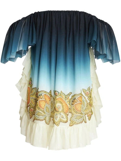 Shop Etro Printed Silk Mini Dress In Blue