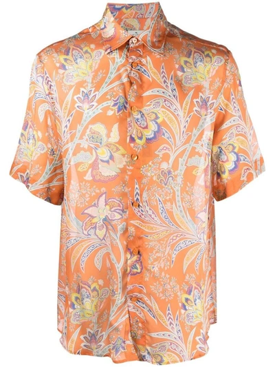 Shop Etro Printed Silk Shirt In Orange