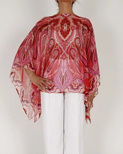 Shop Etro Silk Poncho With Floral Motifs In Red