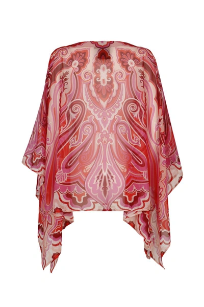 Shop Etro Silk Poncho With Floral Motifs In Red