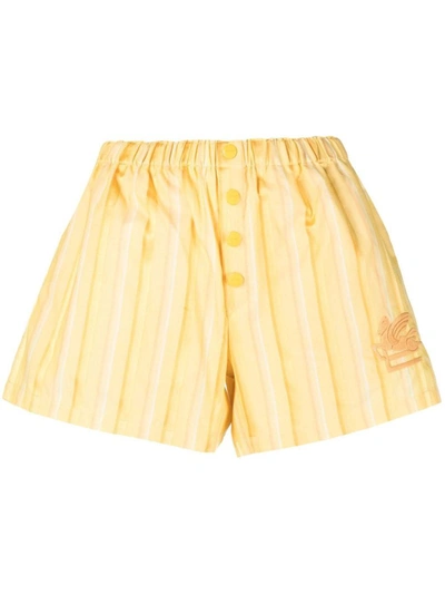 Shop Etro Striped Cotton Shorts In Yellow