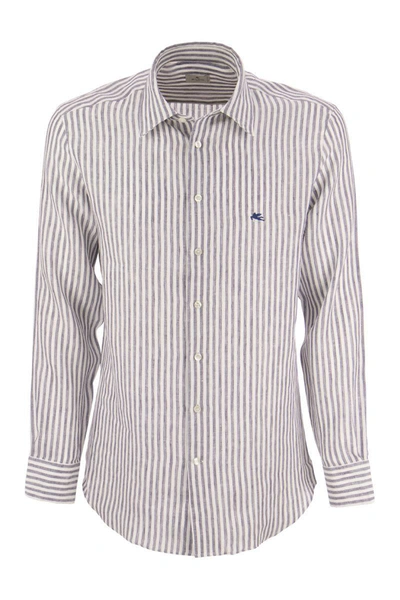 Shop Etro Striped Linen Shirt In Light Blue