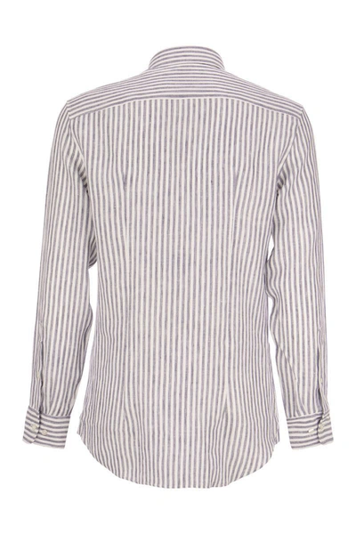 Shop Etro Striped Linen Shirt In Light Blue