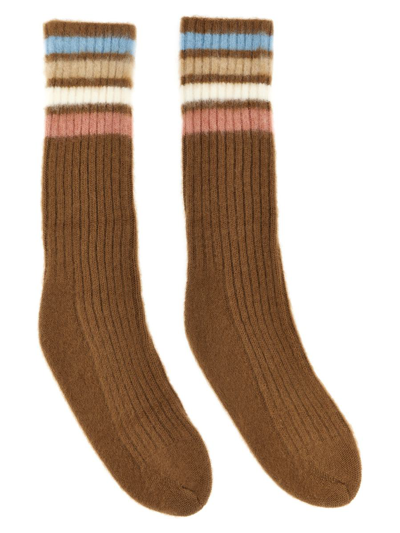 Shop Etro Striped Wool Socks In Beige