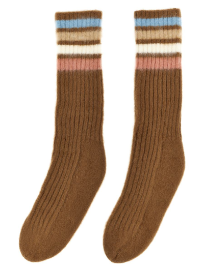 Shop Etro Striped Wool Socks In Beige