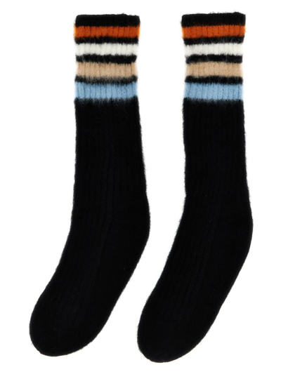 Shop Etro Striped Wool Socks In Black