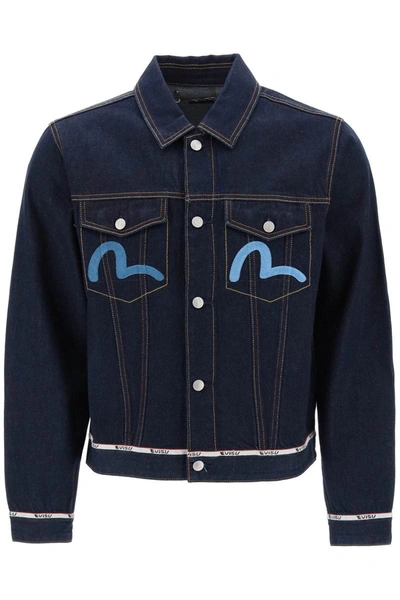 Shop Evisu Denim Jacket With Back Eagle Embroidery In Blue