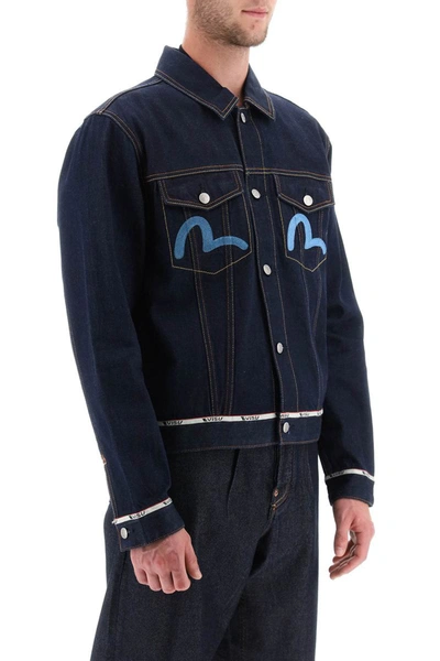 Shop Evisu Denim Jacket With Back Eagle Embroidery In Blue