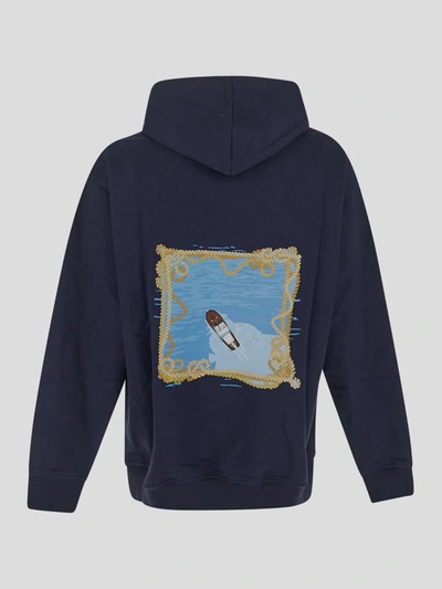 Shop Family First Sweaters In <p> Hooded Sweatshirt T-shirt In Navy Blue Cotton With Prints